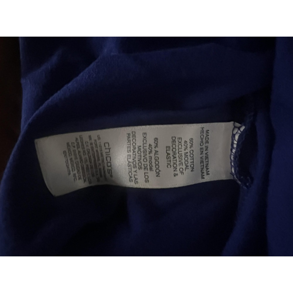 Chicos Shirt Wm LG Blue 3/4 Sleeve Smocked Shoulder Cotton Modal Top Boho Casual - Picture 9 of 10
